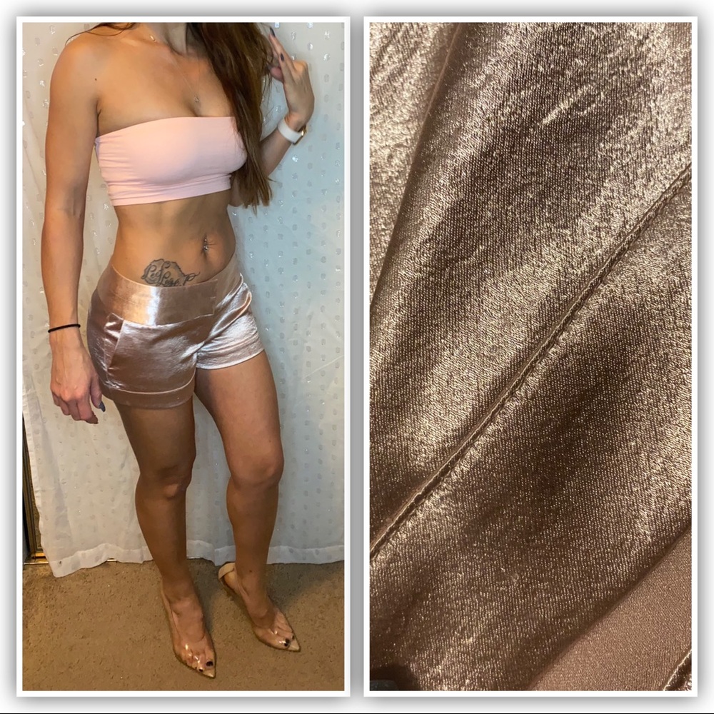 Charlotte Russe Rose Gold satin shorts.